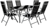 Aluminium Polyrattan 6+1 Set 6 Folding Chairs and 1 Table with Glass Tops