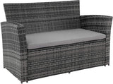 Dk Grey Poly-rattan Garden / Balcony / Patio Set for 4 People with Stool, Storage Compartment Under Sofa Seat, Table with Shelf
