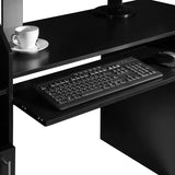 Computer Desk Workstation, PC Desktop Table, Keyboard Tray & Cupboard Drawers, MDF