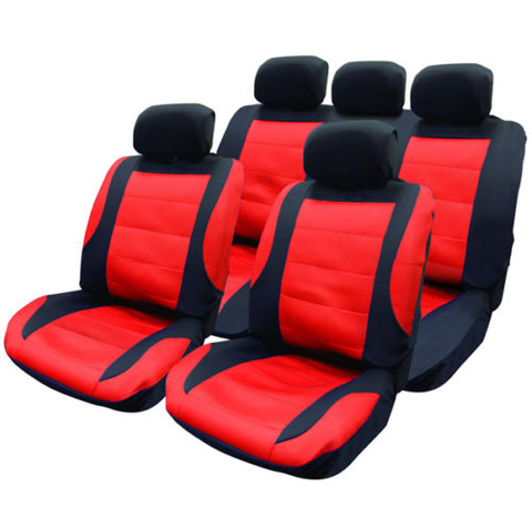 14 PCE BLACK/RED CAR SEAT COVERS & STEERING WHEEL COVER