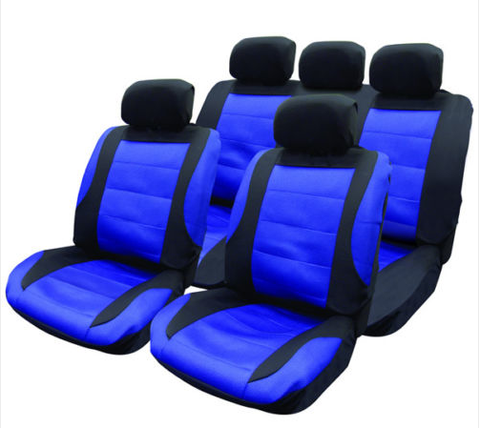 4 PCE BLACK/BLUE MESH CAR SEAT COVERS & STEERING WHEEL COVER