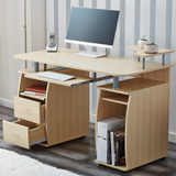 Beech Computer Desk With Shelves and 2 Drawers for Home Office PC