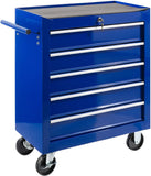 Workshop Trolley 5 Compartments Central Lockable Anti-Slip Coating Wheels with Parking Brake Solid Metal