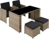 Rattan 5-Piece Garden Furniture Set with Dining Table, Armchair and Stools  3 Colours