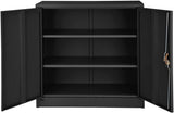 Black Filing Cabinet with Compartments, Lockable, 2 Double Doors