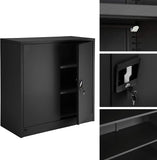 Black Filing Cabinet with Compartments, Lockable, 2 Double Doors