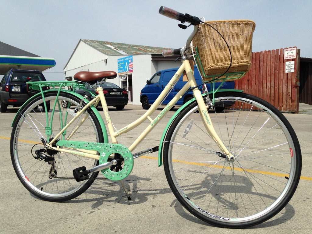 Cream ladies bike with basket hot sale