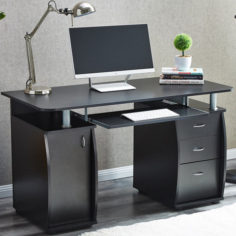 Black beech or White 3 drawer computer desk