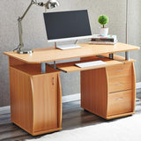 Beech Computer Desk With Shelves and 2 Drawers for Home Office PC
