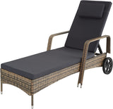 Garden Lounger with 6 Heights Adjustable with Rubber Wheels