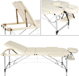 PORTABLE ALUMINUM MASSAGE TABLE 3 SECTIONS Height Adjustable with High-Quality Aluminum Plastic Head Support and Bag