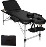 PORTABLE ALUMINUM MASSAGE TABLE 3 SECTIONS Height Adjustable with High-Quality Aluminum Plastic Head Support and Bag