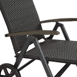 Aluminium Poly Rattan Sun Lounger with Armrests and Castors, Folding Garden Lounger with Height-Adjustable Backrest