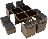 Brown  Rattan aluminum 4 + 1 + 4 seating group Cube 4 chairs 1 table 4 stools + protective cover