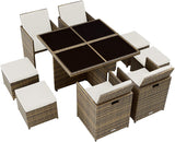 Brown  Rattan aluminum 4 + 1 + 4 seating group Cube 4 chairs 1 table 4 stools + protective cover