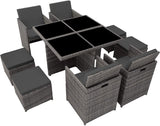 Dark Grey Rattan aluminum 4 + 1 + 4 seating group Cube 4 chairs 1 table 4 stools + protective cover
