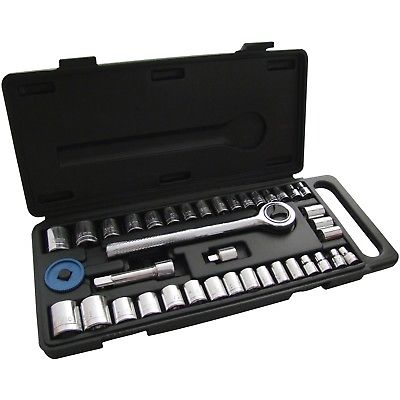 40pc 1/4" & 3/8" Socket Driver Set Metric Imperial Ratchet Bolts Spark With Case