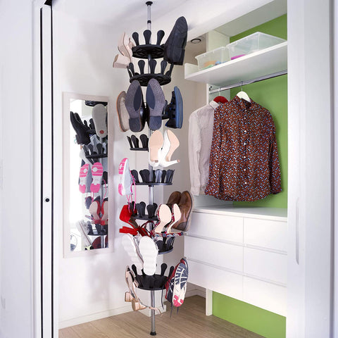 shoe carousel shoe rack, telescopic shelf, height-adjustable, height-adjustable, can hold up to 96 shoes, height max. 300 cm.