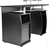 Black Computer Desk With Shelves and 2 Drawers for Home Office